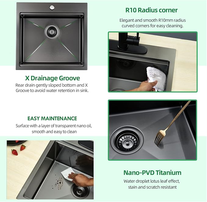 21 x 20 x 10 Drop-in Kitchen Sink - Image 6
