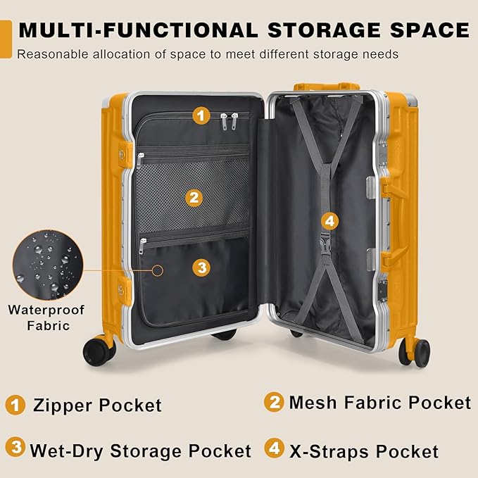 AnyZip Carry On Luggage PC+ABS Aluminum Frame Zipperless Luggage Hard Shell - Image 2