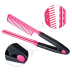 EasyGlide-V Hair Straightener and Detangler - Rat Tail Style V-Comb for Sectioning, Flat Ironing, Blow Drying, Keratin Comb for Tangled Hair, Spring Grip, Heat Resistant (Pink)