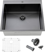 Comllen 25 x 22 Inch Drop In Black Kitchen Sink, Topmount 16 Gauge Stainless by Comllen