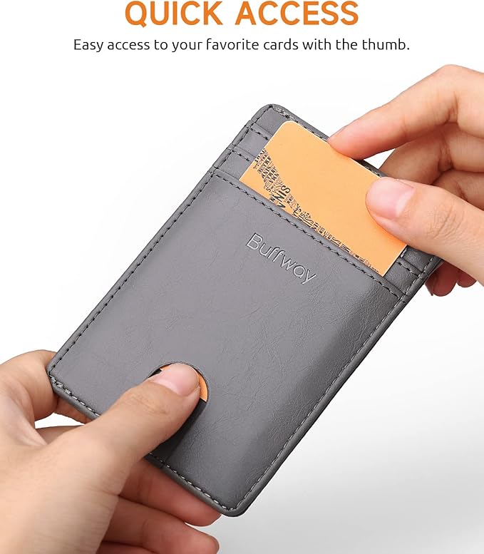 Buffway Mens Slim Wallet, Minimalist Thin Front Pocket Leather Credit Card - Image 3