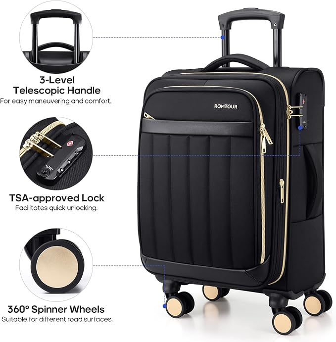 Softside Carry On Luggage 20 Inch Expandable Carry On Luggage 22x14x9 Airline - Image 3