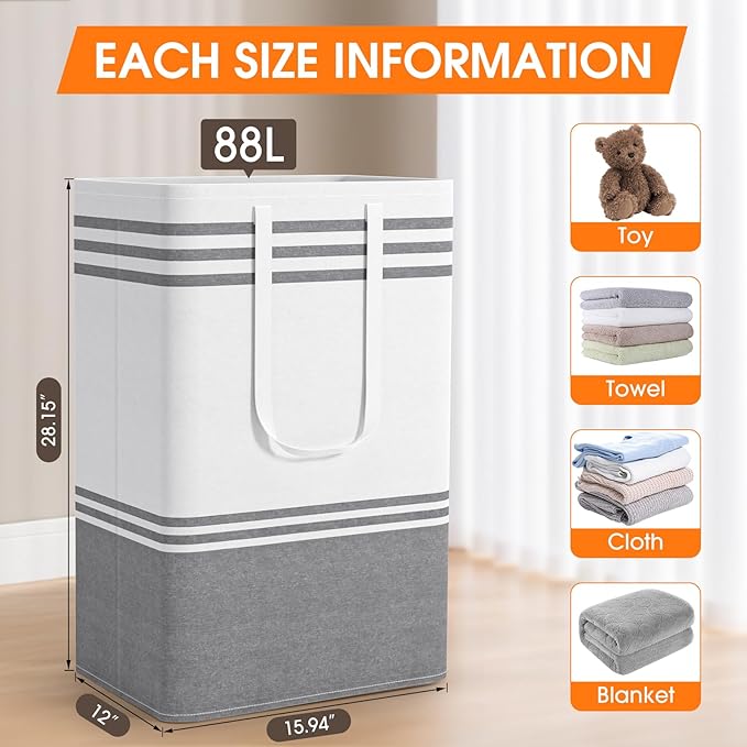 2 Pack Large Home Laundry Basket, Laundry Hamper, Freestanding Waterproof Dirty - Image 2