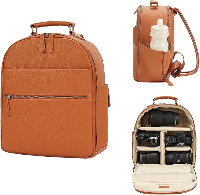 Small Camera Backpack, Classic PU Leather by Divvia