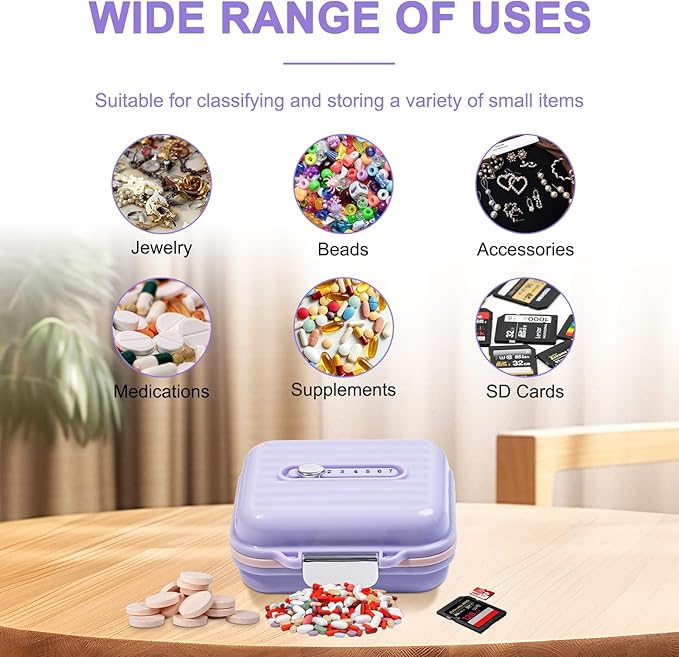Travel Pill Organizer Box with Labels, 7 Compartments Portable Mini Pill Case - Image 7