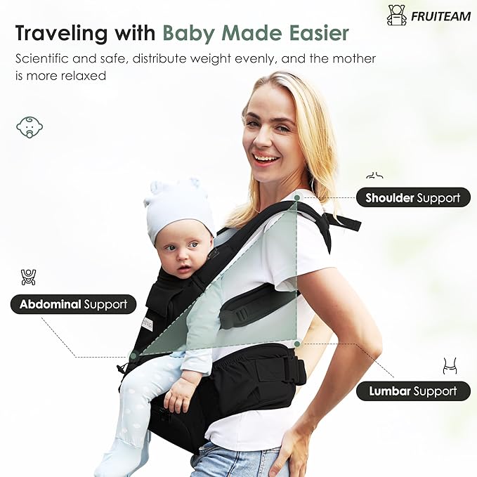 FRUITEAM Baby Carrier Newborn to Toddler 6 in 1 Hip Waist Stool - Image 5