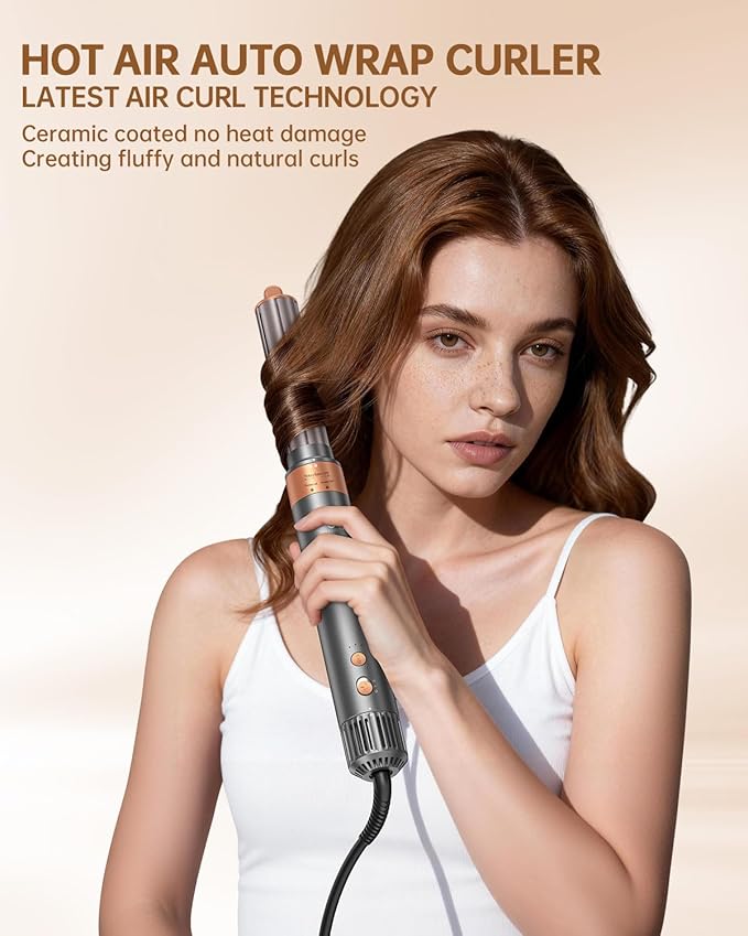 Hair Dryer Brush, webeauty 5 in 1 Professional Hot Air Styling, High-Speed Negative Ionic Hair Dryer Fast Drying, Multi Hair Styler with Air Curling Iron, Volumizing, with Carrying Case (Grey Gold)