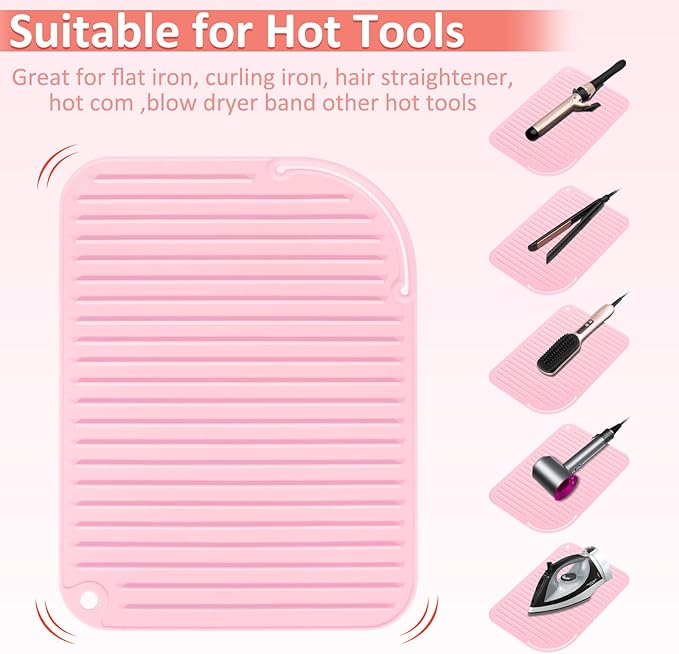 Quccefods Heat Resistant Mat Large Silicone Hot Hair Tools Holder for Curling Irons Flat Iron Hair Straightener Mat Portable Vanity Pad Accessories/Organizer
