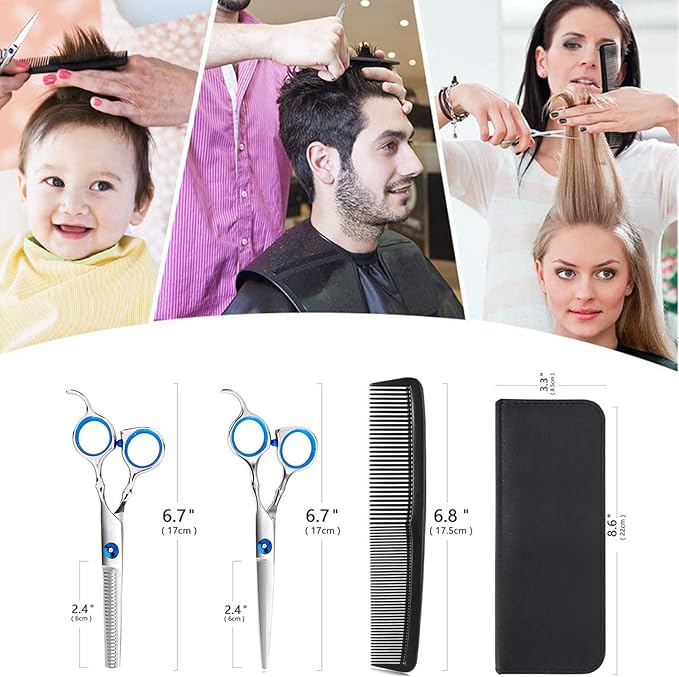 Professional Hair Cutting Scissors Shears Barber Thinning Set Kit- Family Hair Cutting,Barber Hair Cutting Tool Thinning texturizing/Blue 6"