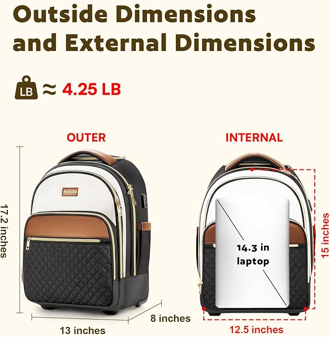 Small Rolling Backpack for Women, Lightweight Travel Backpack - Image 5