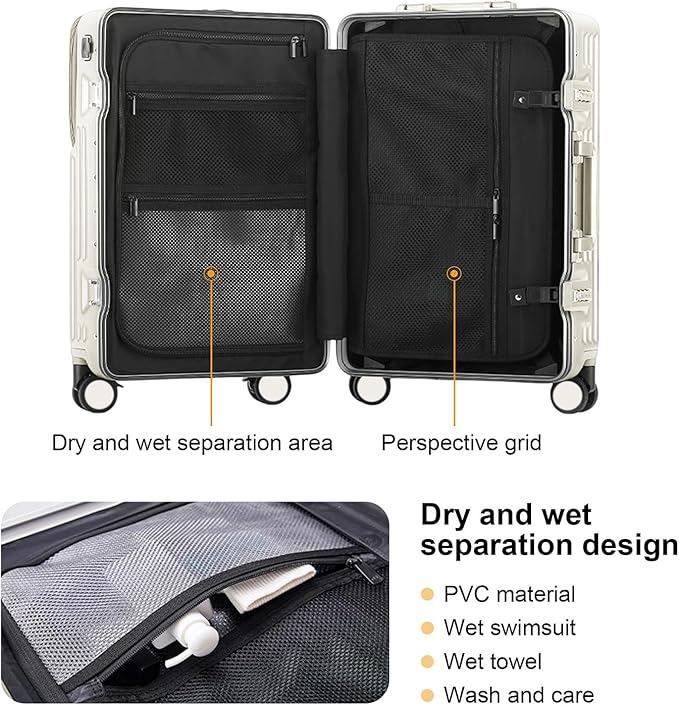 Zipperless Luggage, Polycarbonate Aluminum Hard Shell, Expandable Carry-On - Image 4