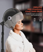 TASALON Ionic Hooded Hair Dryer - 1875W Bonnet Dryer with 3 Temperature Settings - Portable Standing Dryer for Home and Salon