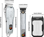 Professional Silver Hair Clippers for Men Cordless Barber Kit with Trimmer, Stainless Steel Blades, Adjustable Lever, LED Display, Type-C Charging Grooming Set Gifts,Ideal for Home Baber & Travel
