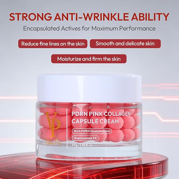VP PDRN Pink Collagen Capsule Cream – Hydrating Face Moisturizer with Niacinamide, Lightweight Capsule Cream for Radiant, Smooth & Even-Looking Skin, 50g