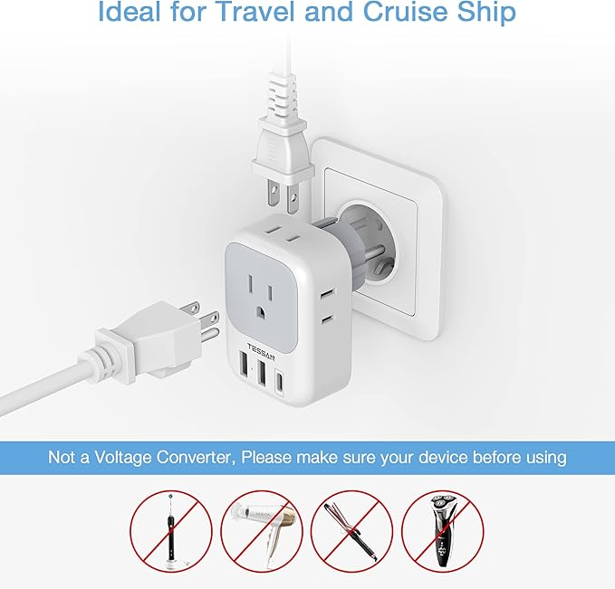 TESSAN 2 Pack Type E F Plug Adapter USB C, Germany France Power Adaptor - Image 6