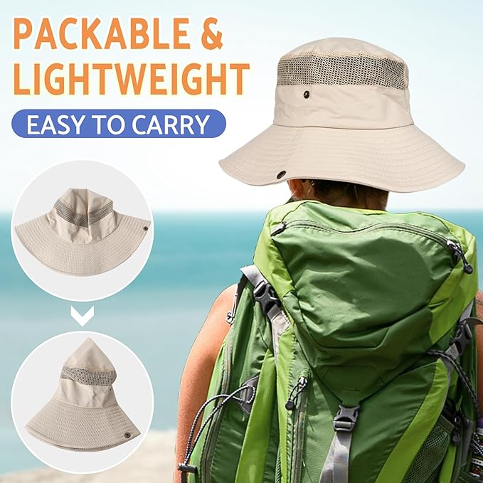 PFFY Sun Bucket Hats for Men Women 3” Wide Brim UPF 50+ Fishing & Beach Hat - Image 5