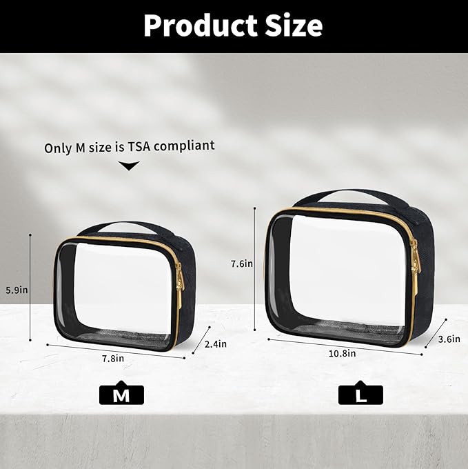 TSA Approved Travel Toiletry Bag, 2 Pack Clear Makeup Bags - Image 3