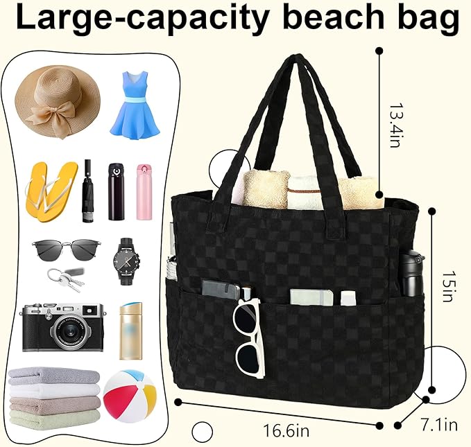 LEDAOU Large Beach Tote Bag Women Waterproof Sandproof Zipper Beach Tote Bag - Image 6