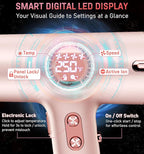 FMZ Professional Hair Blow Dryer with Smart Display, 1875W High Speed BLDC Motor for Fast Drying, Portable Mini Lightweight Quiet, Pink Curly Ionic Diffuser HairDryer for Women Girls Teen Salon Travel