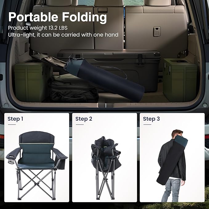 HIGH POINT SPORTS Camping Folding Chair, Heavy Duty Oversized Portable Outdoor - Image 8