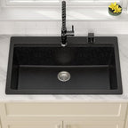 Dcolora 33x22 Drop In Kitchen Sink Black, Granite Composite Black Kitchen Sink - Image 3