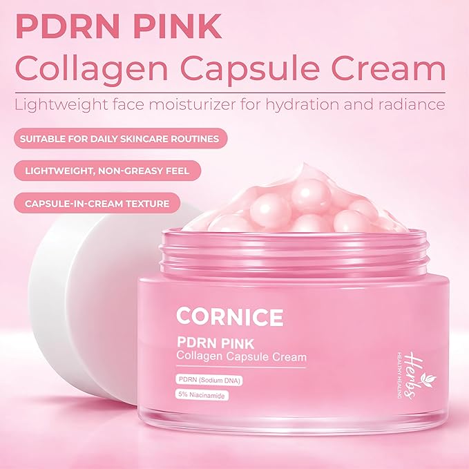 Salmon PDRN Pink Collagen Capsule Cream, Face Moisturizer | Lightweight Hydrating Cream with Collagen, Sodium Hyaluronate & Retinol | Korean Skincare, 1.94 oz