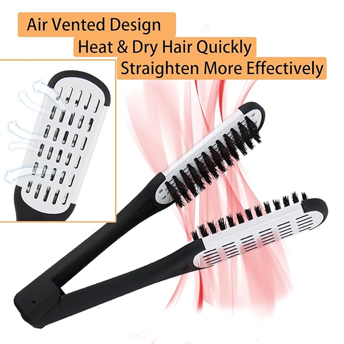 Clamp Hair Brush Straightener Detangler Comb Nylon Bristle Double Sided Straightening Air Vented Flat for Wet,Dry,Fine,Thick Natural Hair (White)