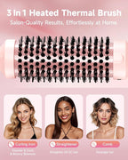 Thermal Brush, FLYZEMAA 1.5 Inch Heated Round Brush for Long Dry Hair, Heated Brushes Straightener with 3 Temp Settings, Blowout Brushes for Curling & Volumizing, Anti-Scald Nylon Bristles(Pink)