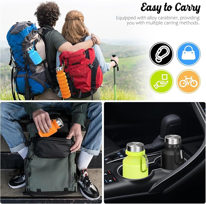 Nefeeko Collapsible Water Bottle, Reuseable BPA Free Silicone Foldable Water - Image 5
