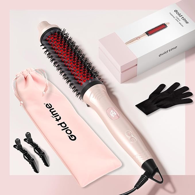 Infrared Thermal Brush 1.65”, 100M Negative Ions 2-in-1 Curling & Straightening Round Brush, 6 Heat Settings, Dual Voltage Styler, Lightweight & Quiet, Auto Shut-Off, Elegant Gift Box for Women