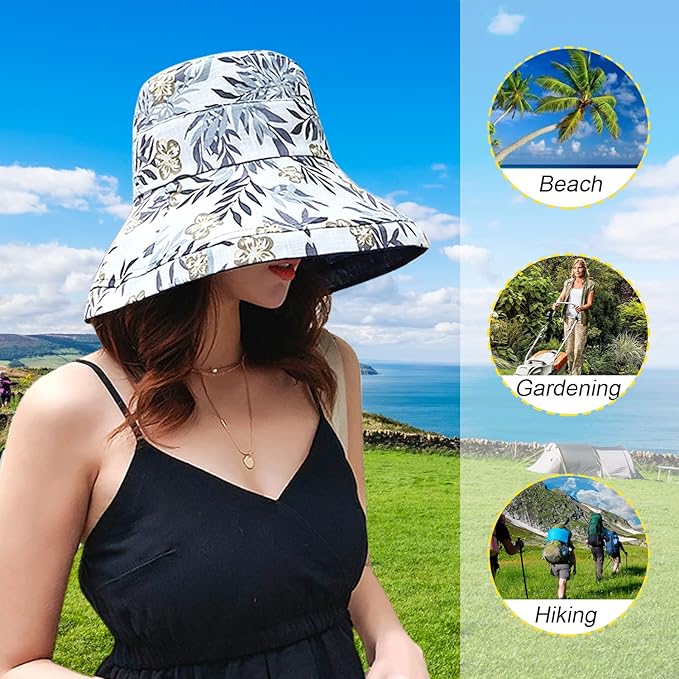 Women Wide Brim Sun Hats Metal Wired Edge Summer UV Protection Beach Fishing Hat - Image 6