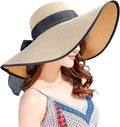DRESHOW Beach Hats for Women Big Straw Wide Brim Summer Hat Floppy Foldable by DRESHOW