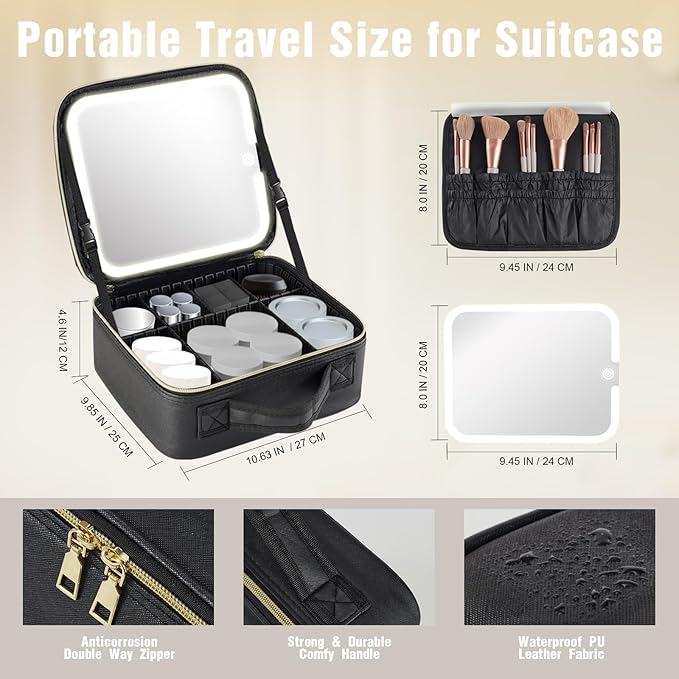 Makeup Bag with Removable Lighted Mirror, Travel Make up Bag with Lights - Image 5