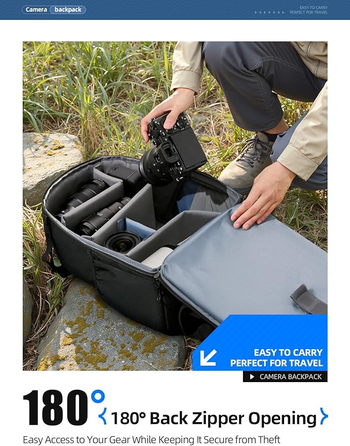 llano Camera Backpack for DSLR/SLR/Mirrorless – Water-Resistant Photography Bag - Image 2