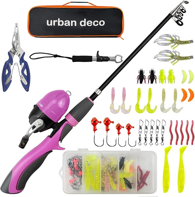 Urban Deco Kids Fishing Pole Set Portable Telescopic Kids Fishing Rod and Reel by UrbanDeco