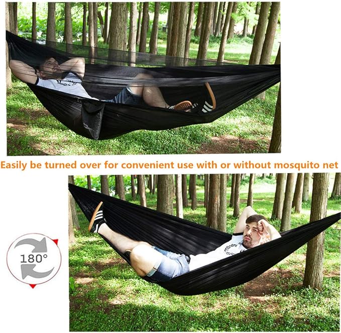 Camping Hammock with Rain Fly Tarp Mosquito Net Heavy Duty Tree Straps Portable - Image 3