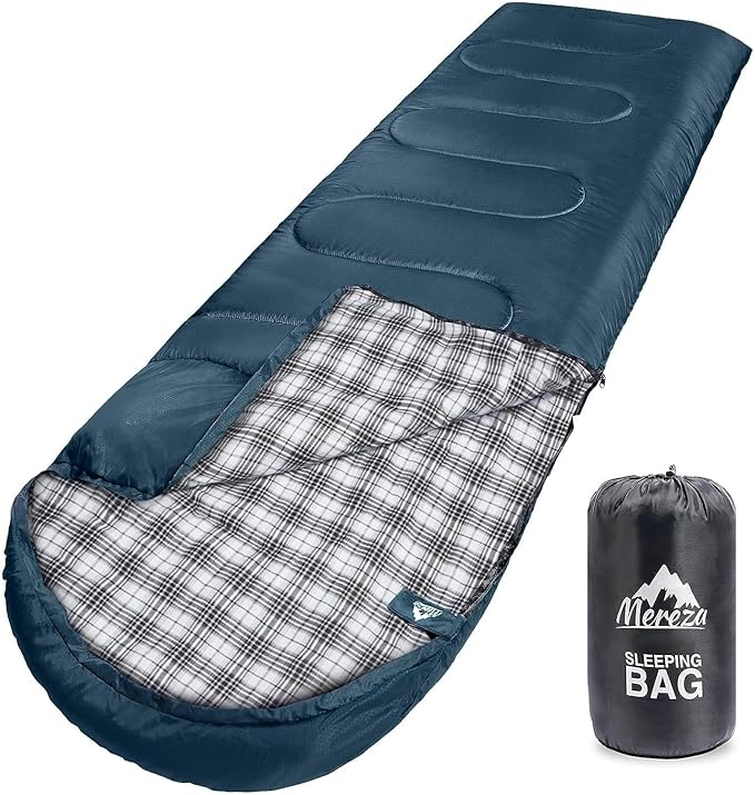 MEREZA Flannel Sleeping Bag for Adults XL, Large Wide Sleeping Bags for Camping by MEREZA