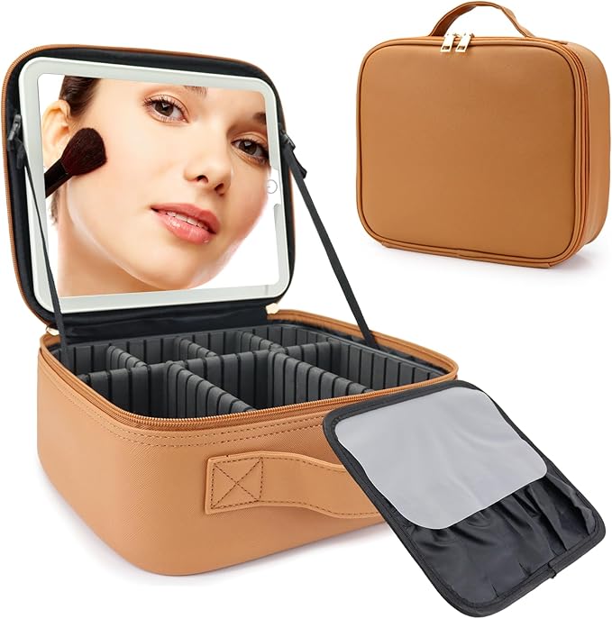 Travel Makeup Bag with LED Mirror Travel Makeup Organizer with 3 Lighted by Unknown