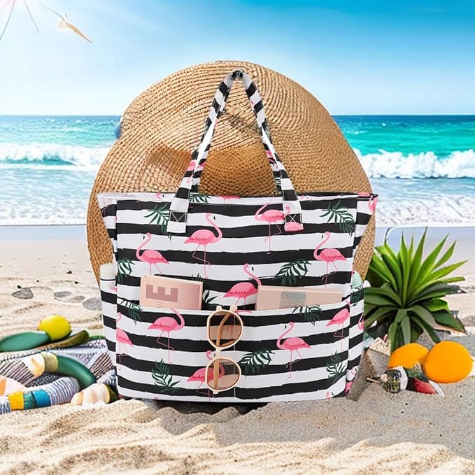 LEDAOU Large Beach Tote Bag Women Waterproof Sandproof Zipper Beach Tote Bag - Image 3