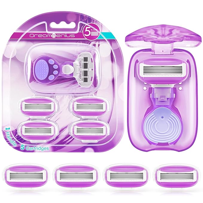 DreamGenius Travel Razors for Women Include 1 Handle and 5 Cartridges, Extra by DreamGenius