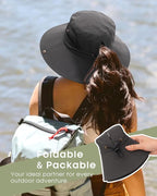 FURTALK Womens Sun Hat with Ponytail Hole Beach Hiking Summer Wide Brim UPF 80+ - Image 4