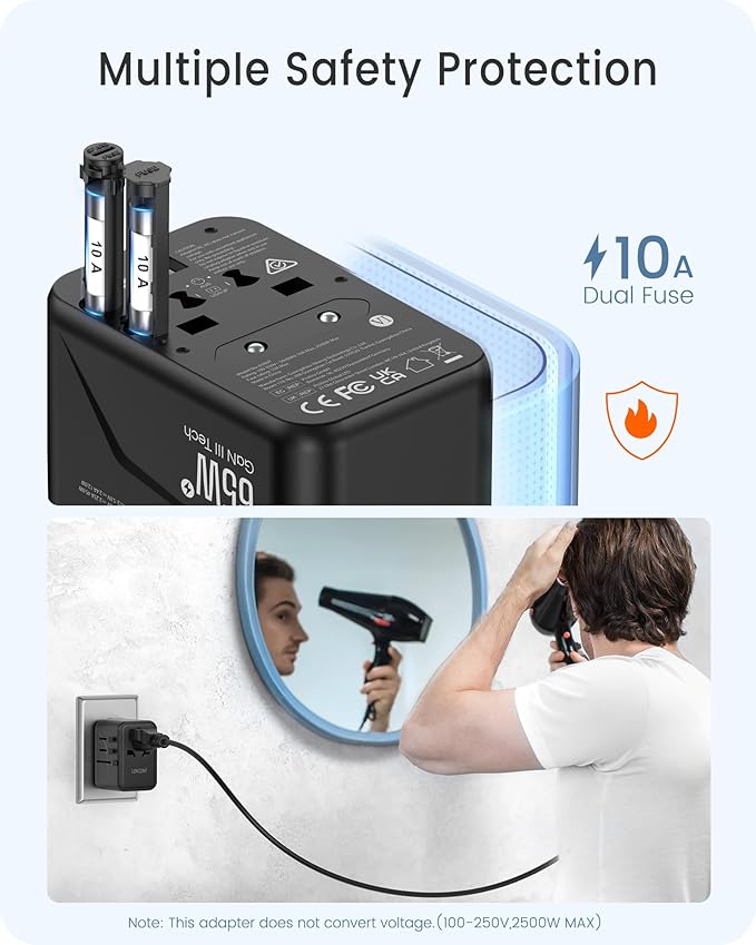 LENCENT Universal Travel Adapter, GaN III 65W International Charger - Image 7