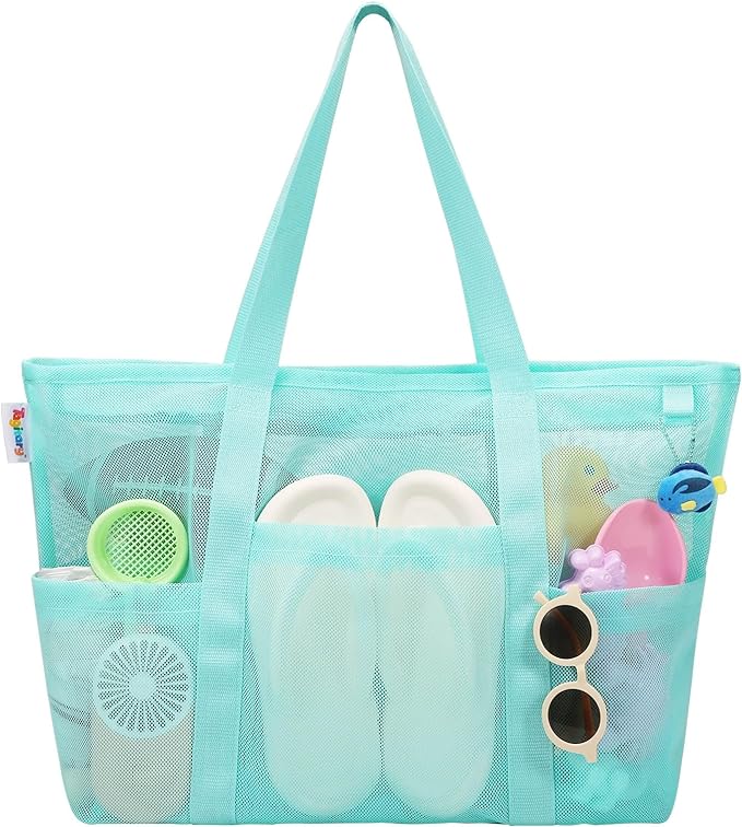 Tagitary Mesh Beach Bag with Zipper Large Beach Tote Waterproof Sandproof with by Tagitary