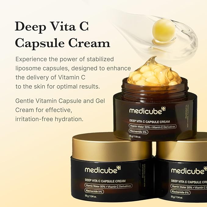 medicube Uneven Skin & Firm Duo: Deep Vitamin C Golden Capsule Face Moisturizer and Salmon DNA PDRN Pink Collagen Capsule Cream