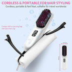 Cordless Hair Straightener Brush, Portable Mini Hair Straightening Brush for Travel, Rechargeable 9600 mAh USB-C, Lightweight Anti-Scald Heated Styling Tools & Appliances