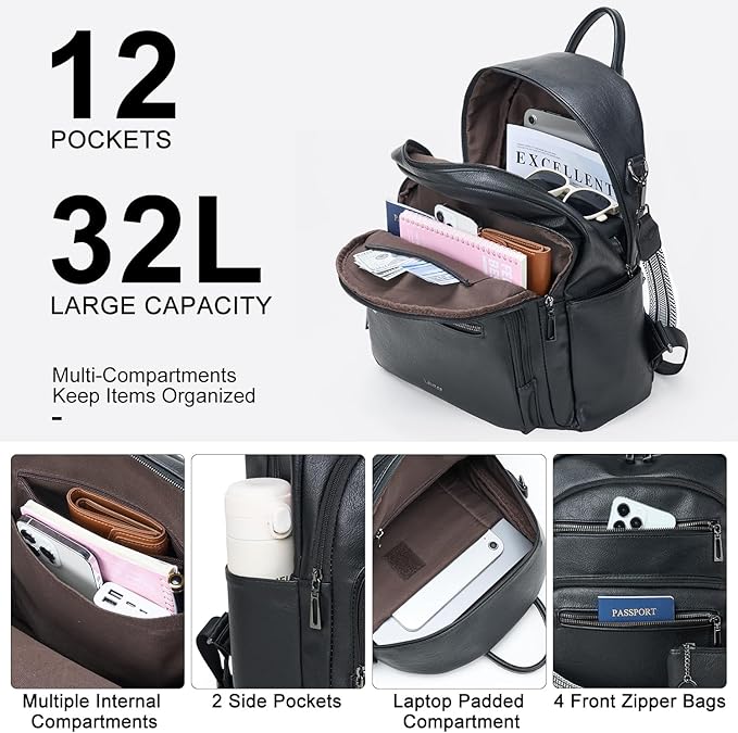 Backpack Purse for Women Laptop Backpack, Leather Travel Backpack Shoulder Bag - Image 6
