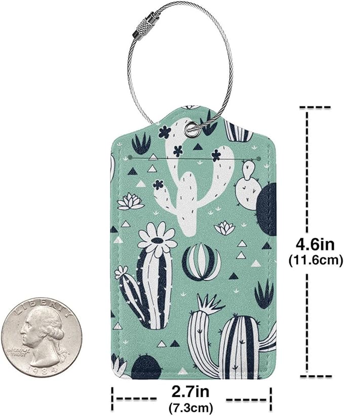2 Pack Cute Cactus Green Suitcase Tags Identifiers Unique Leather Luggage Tags - Image 5