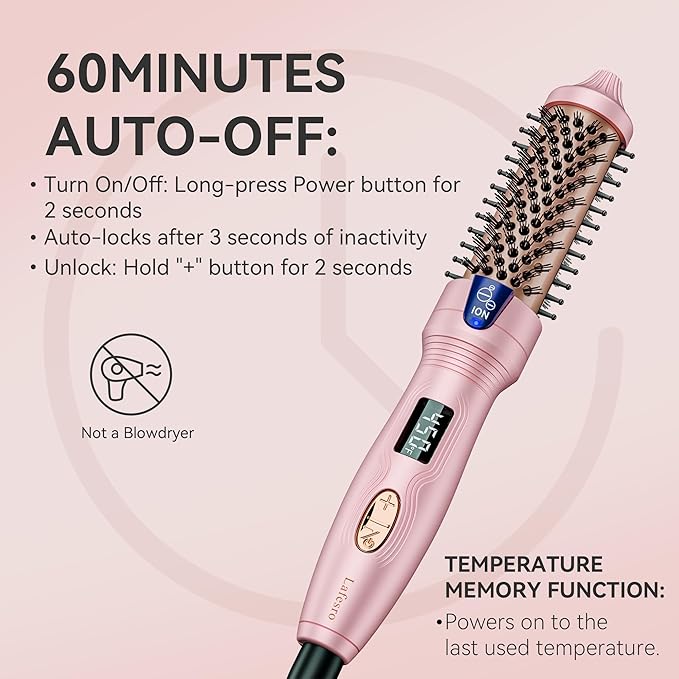 Thermal Brush, MINI & Tiny 1 Inch Ionic Curling Brush for Shiny Hair, Tourmaline Ceramic Ionic Curling Iron Brush for Short to Medium Hair, Adjustable Temperature, Dual Voltage, Compact-Size