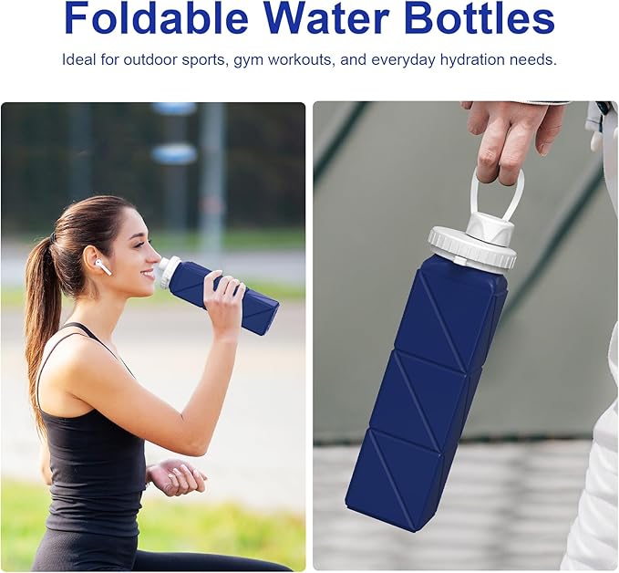 4pack Collapsible Water Bottles, 20.6oz Foldable Water Bottle BPA Free Reusable - Image 2