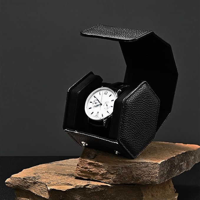 Oirlv Luxury Hexagonal Leather Watch Travel Case Single Watch Box - Image 3